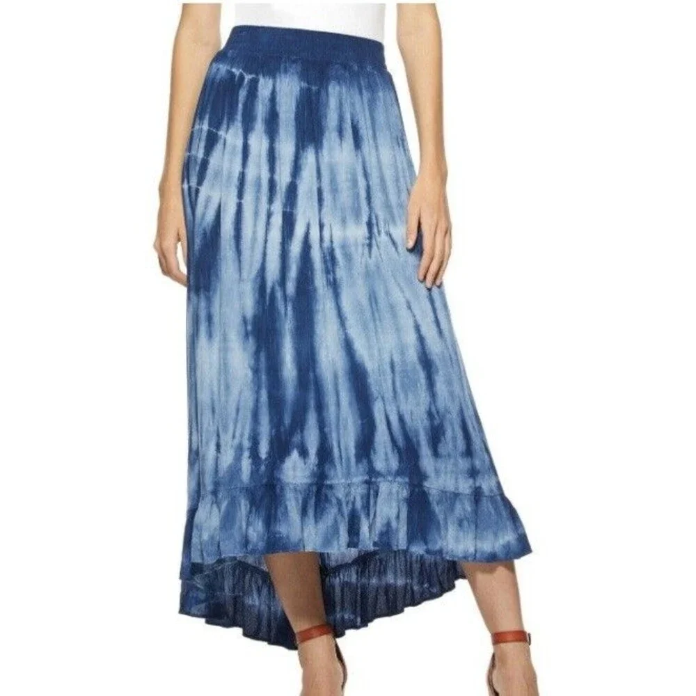 Scoop Blue Tie Dye High Low Peasant Skirt Ruffle Hem Boho Festival M/L